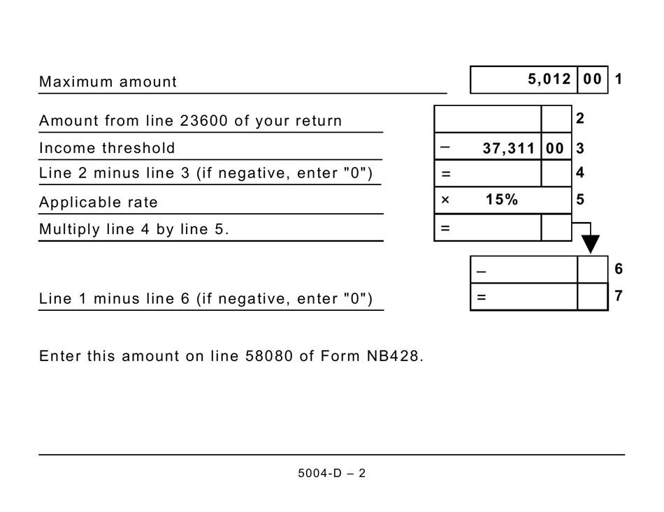 Form 5004-D Worksheet NB428 New Brunswick (Large Print) - Canada, Page 2
