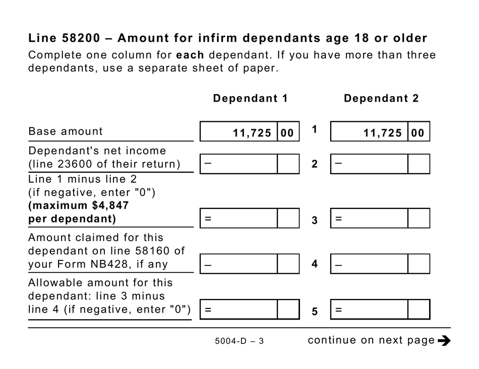 Form 5004-D Worksheet NB428 New Brunswick (Large Print) - Canada, Page 3