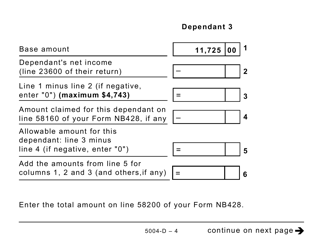 Form 5004-D Worksheet NB428 New Brunswick (Large Print) - Canada, Page 4