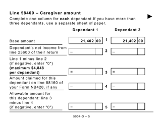 Form 5004-D Worksheet NB428 New Brunswick (Large Print) - Canada, Page 5