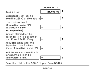 Form 5004-D Worksheet NB428 New Brunswick (Large Print) - Canada, Page 6