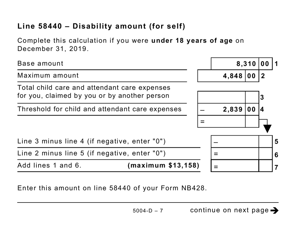 Form 5004-D Worksheet NB428 New Brunswick (Large Print) - Canada, Page 7