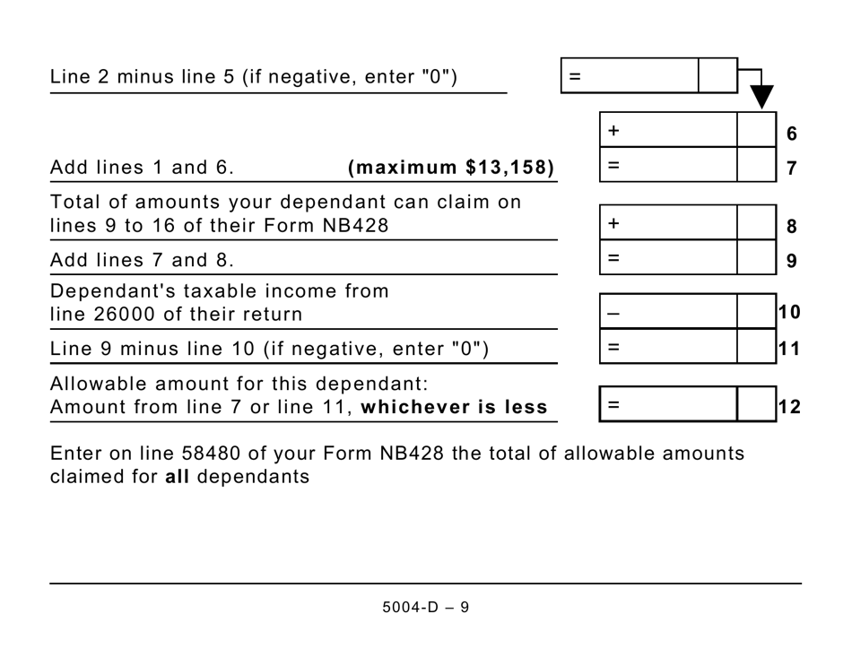 Form 5004-D Worksheet NB428 New Brunswick (Large Print) - Canada, Page 9