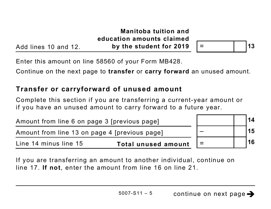 Form 5007-S11 Schedule MB(S11) Provincial Tuition and Education Amounts - Manitoba (Large Print) - Canada, Page 5