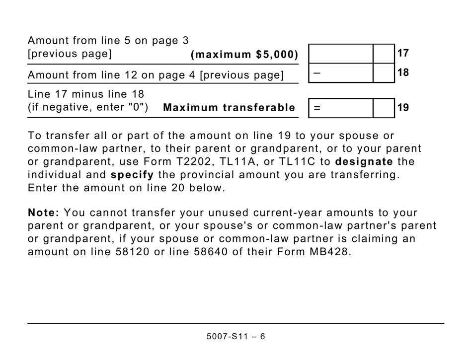 Form 5007-S11 Schedule MB(S11) Provincial Tuition and Education Amounts - Manitoba (Large Print) - Canada, Page 6