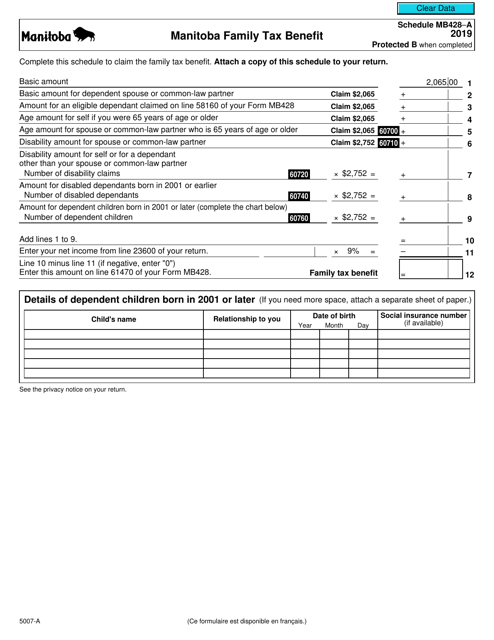 Form 5007-A Schedule MB428-A 2019 Printable Pdf