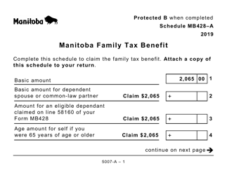 Document preview: Form 5007-A Schedule MB428-A Manitoba Family Tax Benefit (Large Print) - Canada, 2019