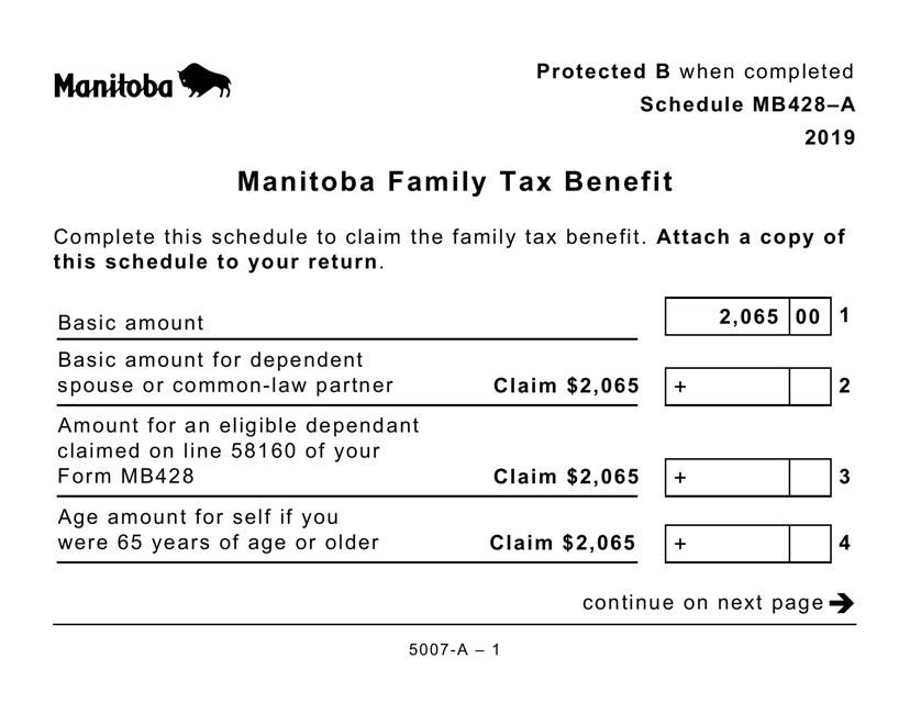 Form 5007-A Schedule MB428-A Manitoba Family Tax Benefit (Large Print) - Canada, 2019