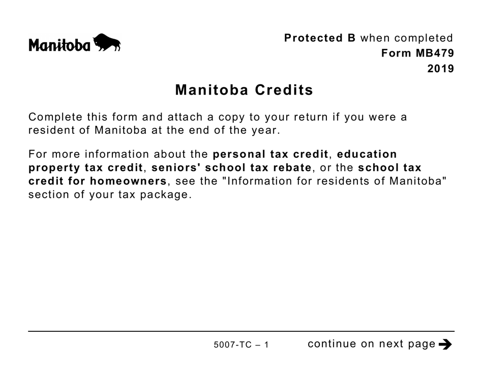 Form 5007-TC (MB479) Manitoba Credits (Large Print) - Canada, Page 1