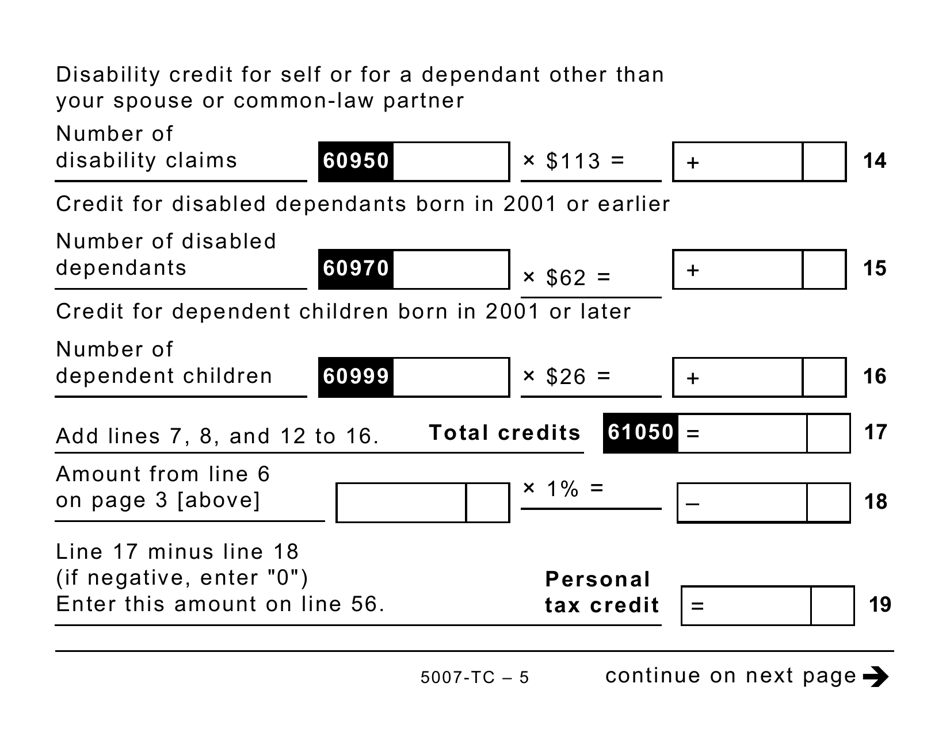 Form 5007-TC (MB479) Manitoba Credits (Large Print) - Canada, Page 5
