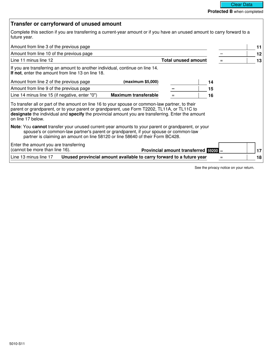 Form 5010-S11 Schedule BC(S11) Provincial Tuition and Education Amounts - Canada, Page 2