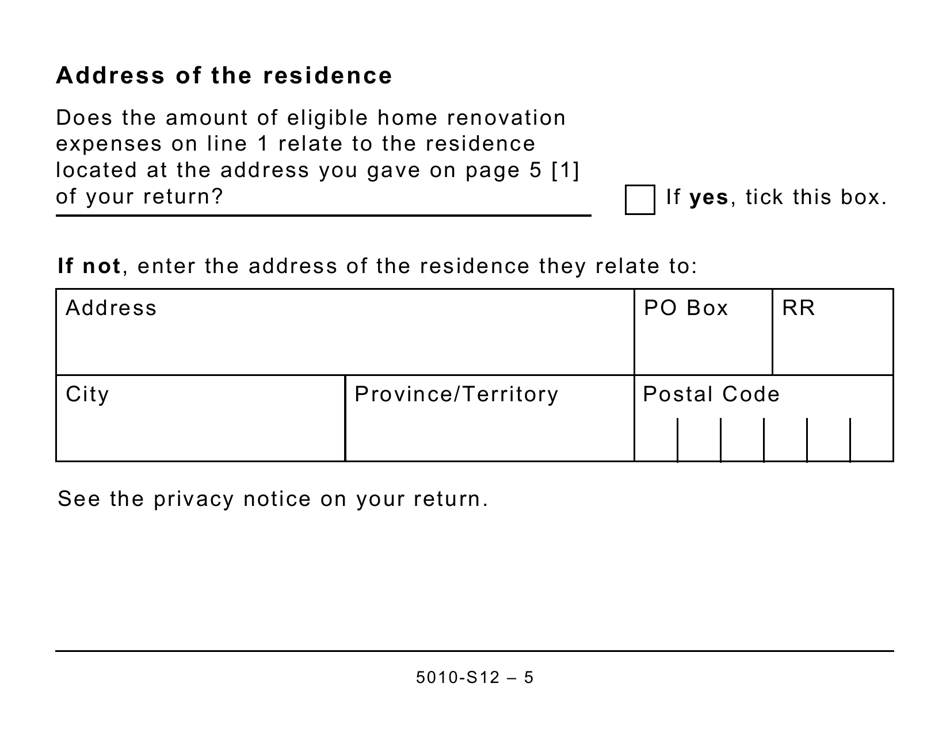 Form 5010-S12 Schedule BC(S12) British Columbia Home Renovation Tax Credit for Seniors and Persons With Disabilities (Large Print) - Canada, Page 5
