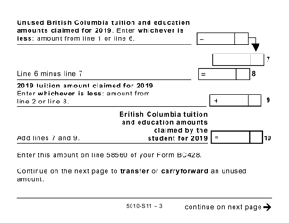 Form 5010-S11 Schedule BC(S11) Provincial Tuition and Education Amounts - British Columbia (Large Print) - Canada, Page 3