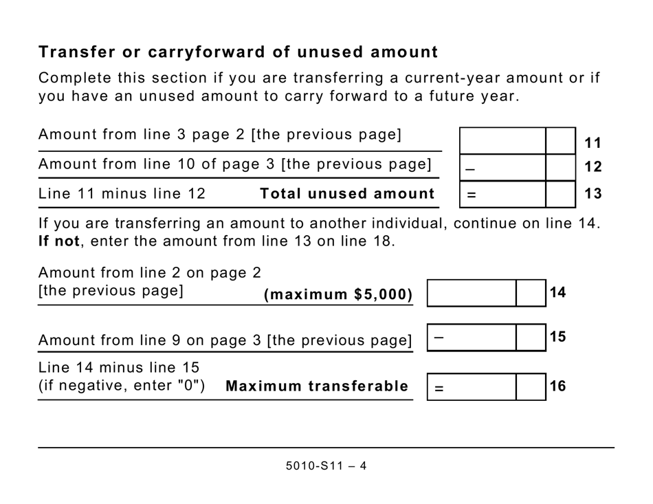 Form 5010-S11 Schedule BC(S11) Provincial Tuition and Education Amounts - British Columbia (Large Print) - Canada, Page 4