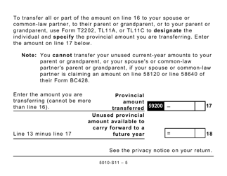 Form 5010-S11 Schedule BC(S11) Provincial Tuition and Education Amounts - British Columbia (Large Print) - Canada, Page 5