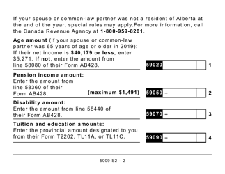 Form 5009-S2 Schedule AB(S2) Provincial Amounts Transferred From Your Spouse or Common-Law Partner - Alberta (Large Print) - Canada, Page 2