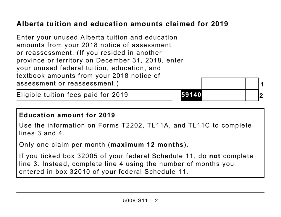 Form 5009-S11 Schedule AB(S11) Provincial Tuition and Education Amounts - Alberta (Large Print) - Canada, Page 2