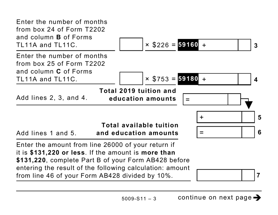 Form 5009-S11 Schedule AB(S11) Provincial Tuition and Education Amounts - Alberta (Large Print) - Canada, Page 3