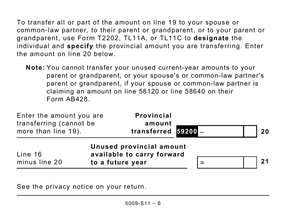 Form 5009-S11 Schedule AB(S11) Provincial Tuition and Education Amounts - Alberta (Large Print) - Canada, Page 6