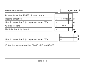 Form 5010-D Worksheet BC428 British Columbia (Large Print) - Canada, Page 2