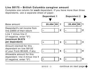 Form 5010-D Worksheet BC428 British Columbia (Large Print) - Canada, Page 3