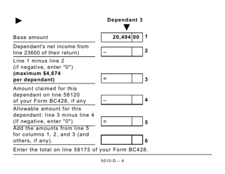 Form 5010-D Worksheet BC428 British Columbia (Large Print) - Canada, Page 4