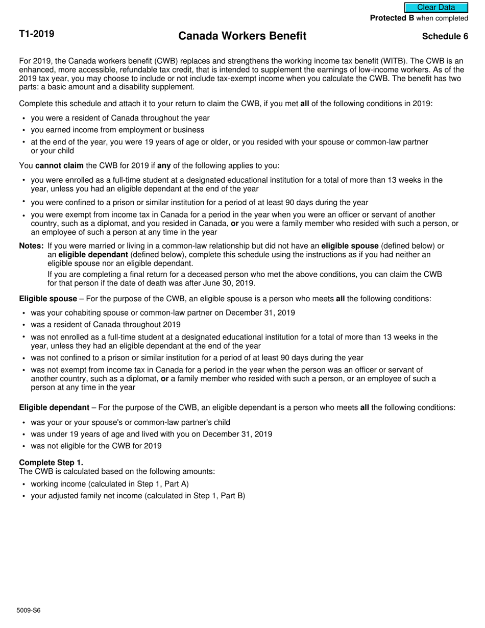 Form 5009-S6 Schedule 6 Canada Workers Benefit (For AB Only) - Canada, Page 1