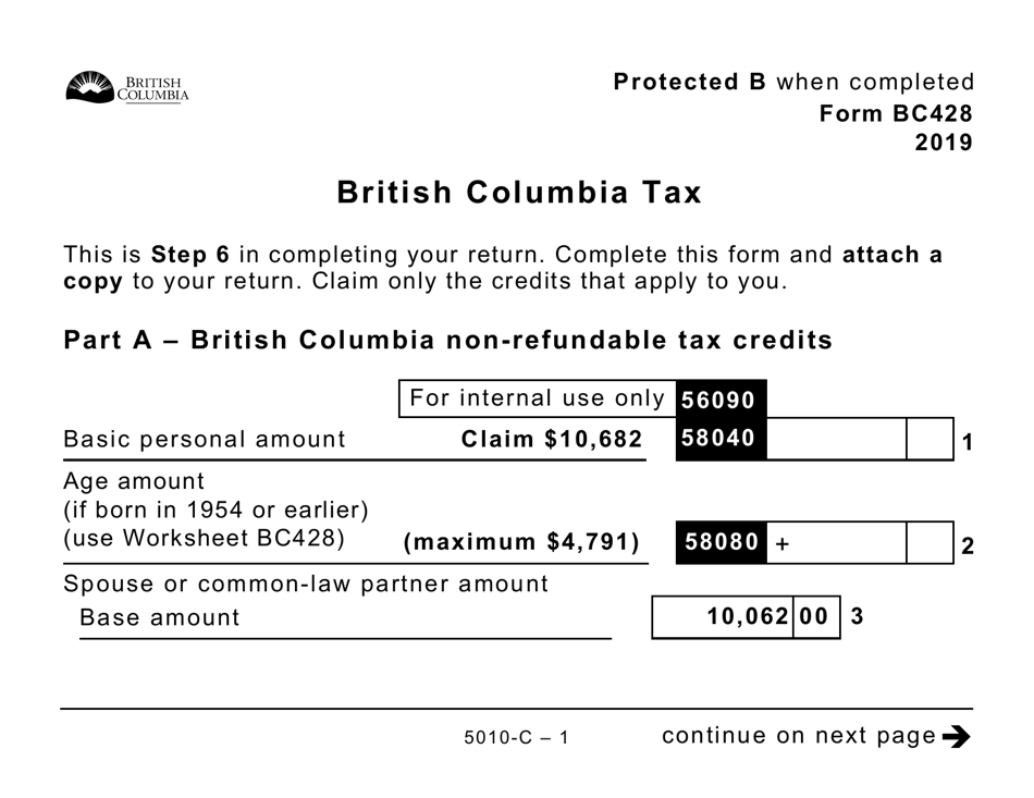 Form 5010-C (BC428) British Columbia Tax (Large Print) - Canada, Page 1