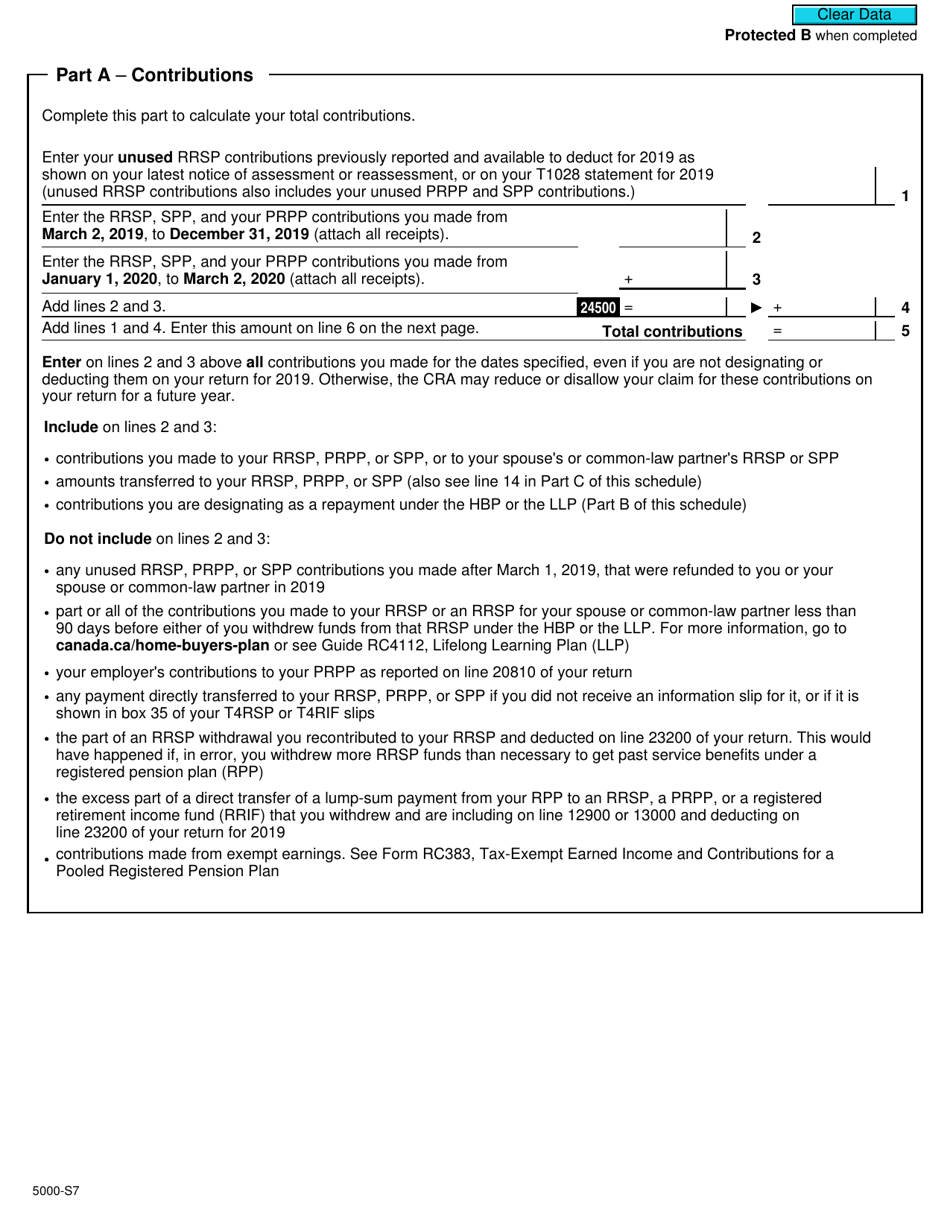Form 5000-S7 Schedule 7 Rrsp and Prpp Unused Contributions, Transfers, and Hbp or LLP Activities - Canada, Page 2