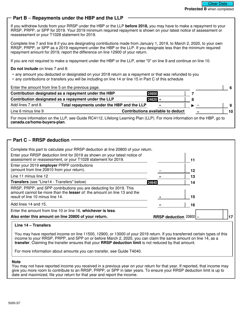 Form 5000-S7 Schedule 7 Rrsp and Prpp Unused Contributions, Transfers, and Hbp or LLP Activities - Canada, Page 3