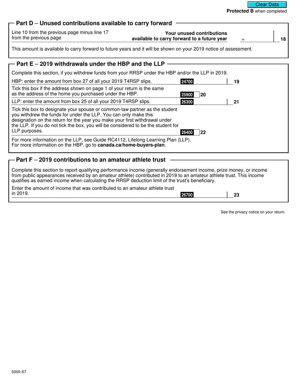 Form 5000-S7 Schedule 7 Rrsp and Prpp Unused Contributions, Transfers, and Hbp or LLP Activities - Canada, Page 4