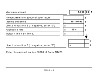 Form 5009-D Worksheet AB428 Alberta (Large Print) - Canada, Page 2