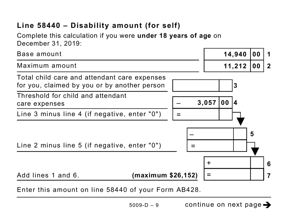 Form 5009-D Worksheet AB428 Alberta (Large Print) - Canada, Page 9