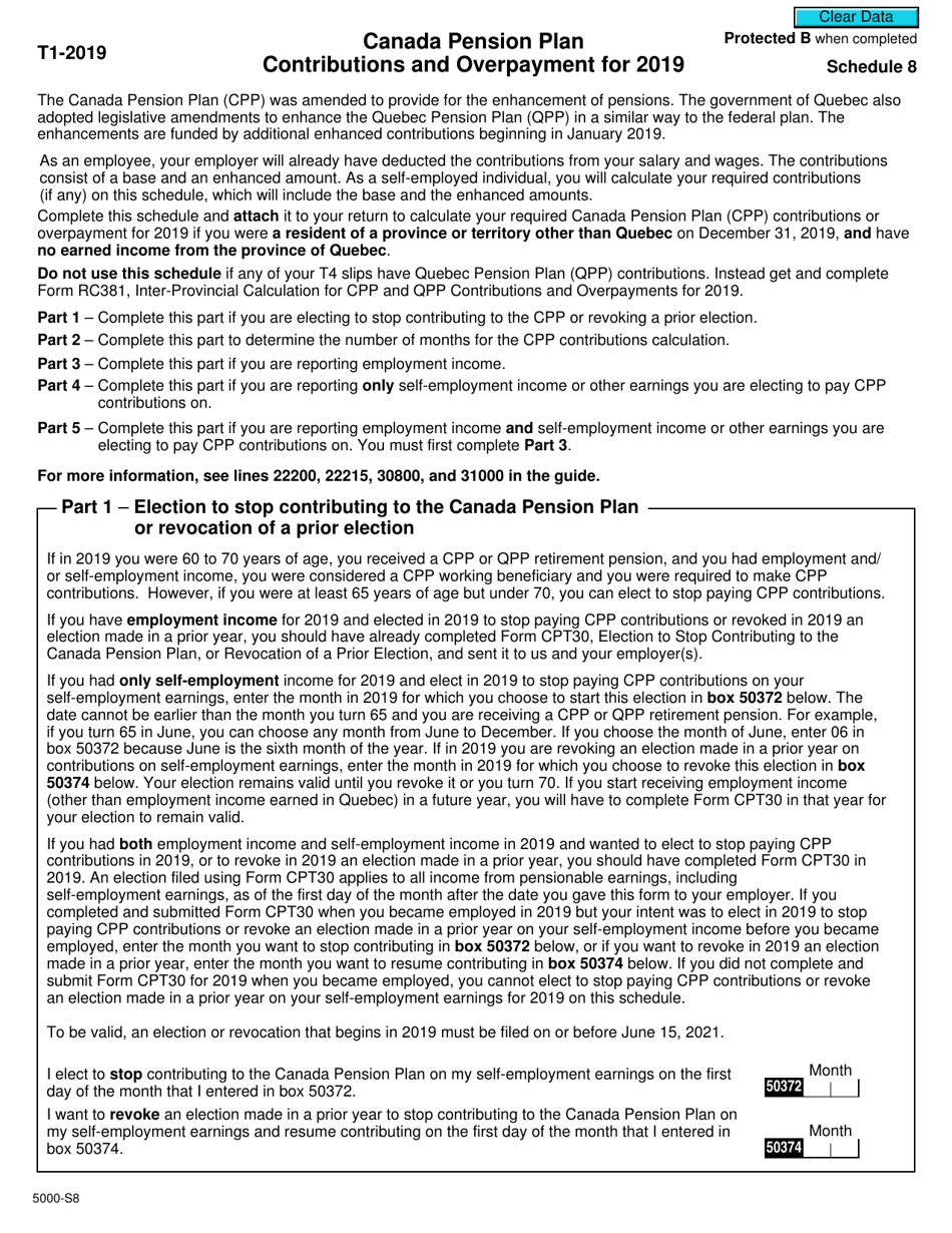 Form 5000-S8 Schedule 8 Canada Pension Plan Contributions and Overpayment - Canada, Page 1