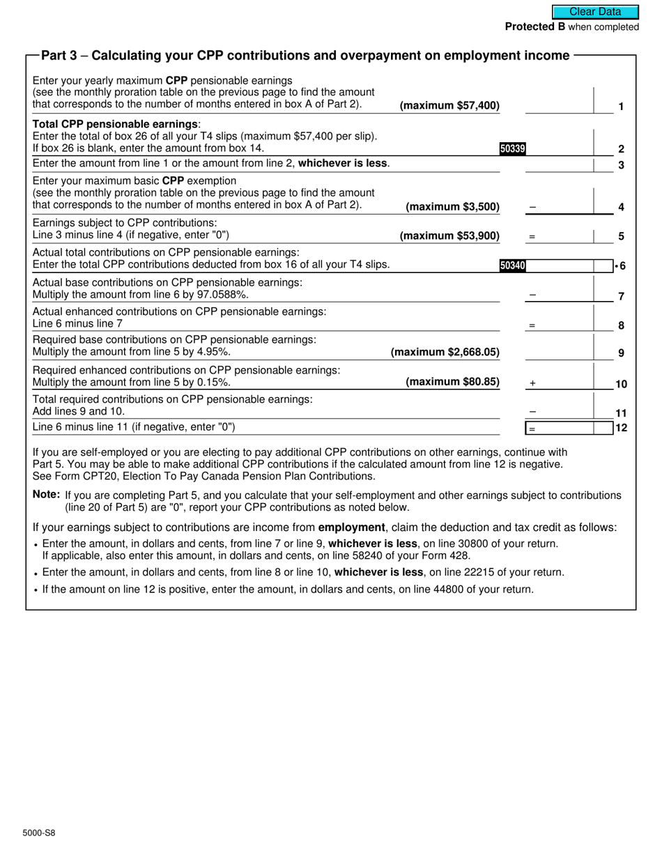 Form 5000-S8 Schedule 8 Canada Pension Plan Contributions and Overpayment - Canada, Page 3
