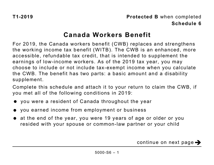 Form 5000-S6 Schedule 6 Canada Workers Benefit (Large Print) - Canada, 2019