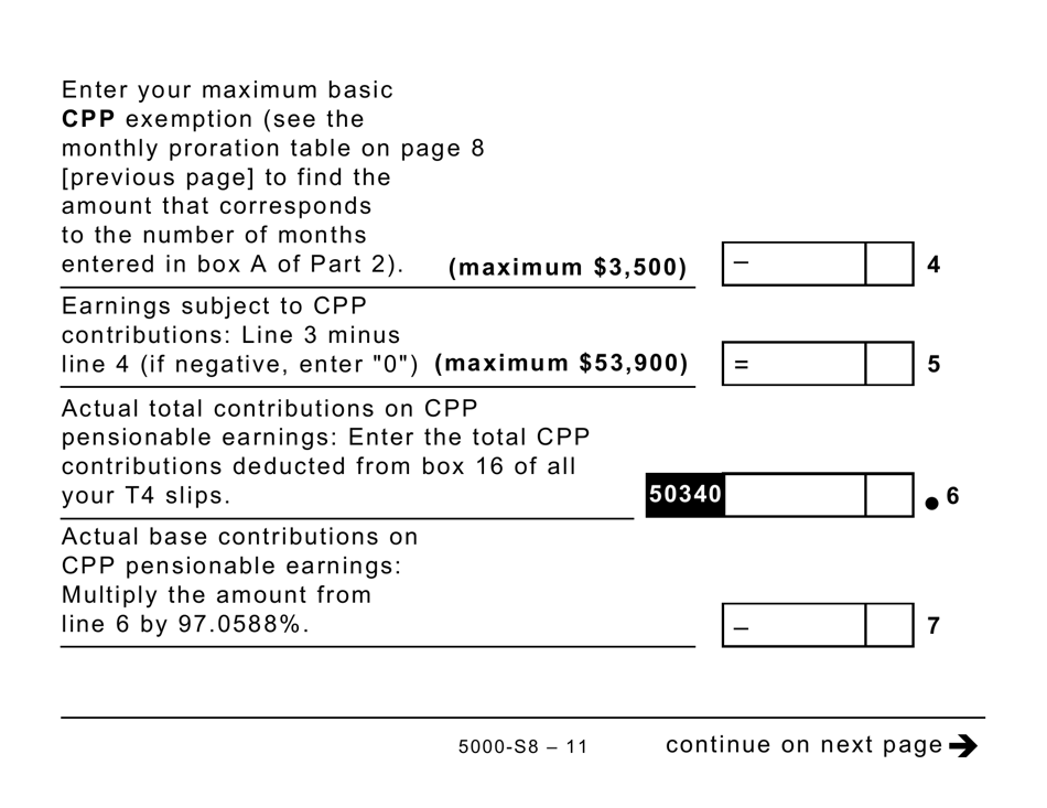 Form 5000-S8 Schedule 8 Canada Pension Plan Contributions and Overpayment (Large Print) - Canada, Page 11