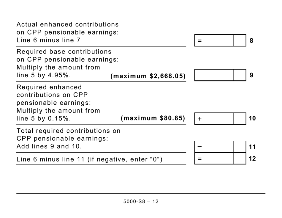Form 5000-S8 Schedule 8 Canada Pension Plan Contributions and Overpayment (Large Print) - Canada, Page 12