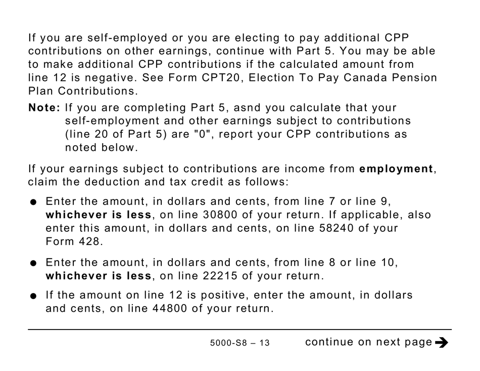 Form 5000-S8 Schedule 8 Canada Pension Plan Contributions and Overpayment (Large Print) - Canada, Page 13