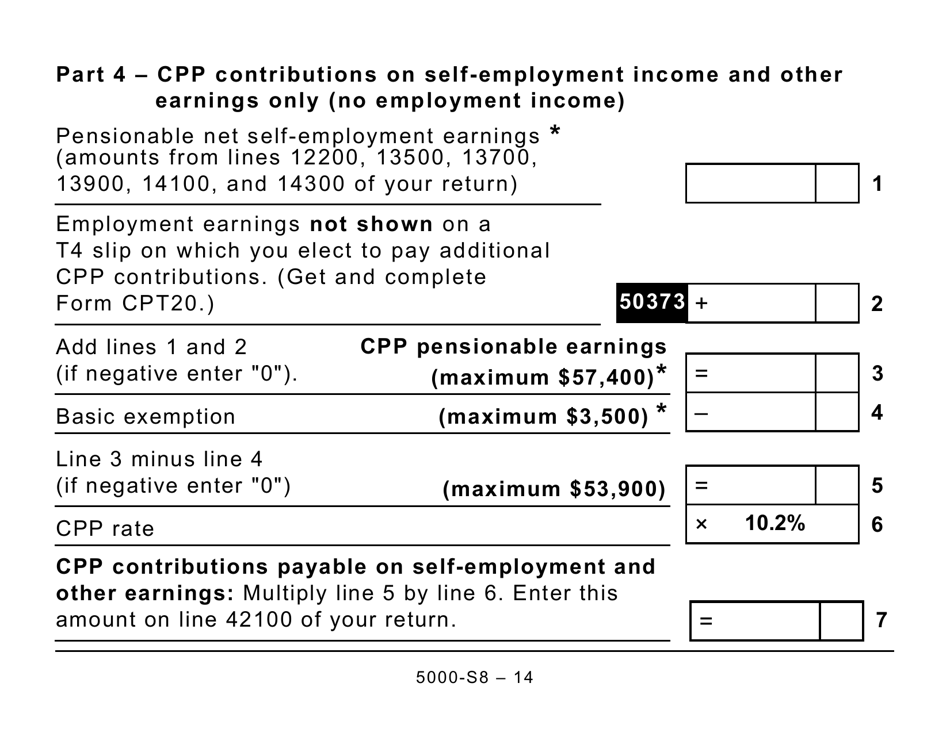 Form 5000-S8 Schedule 8 Canada Pension Plan Contributions and Overpayment (Large Print) - Canada, Page 14