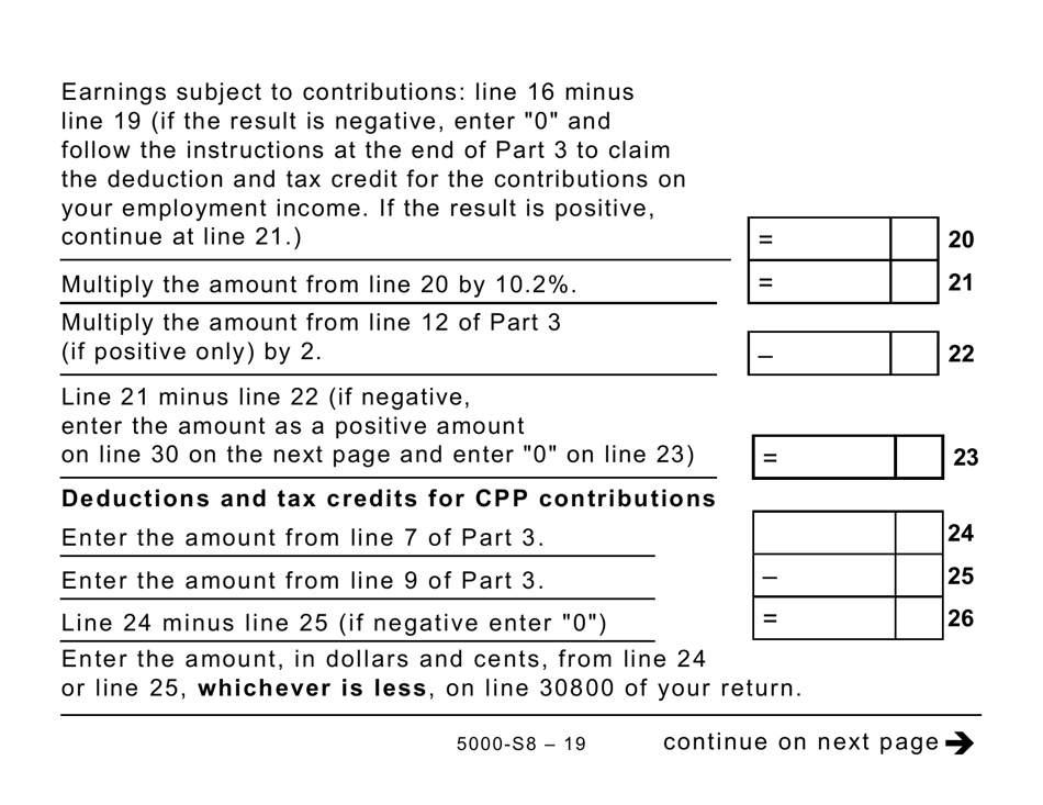 Form 5000-S8 Schedule 8 Canada Pension Plan Contributions and Overpayment (Large Print) - Canada, Page 19