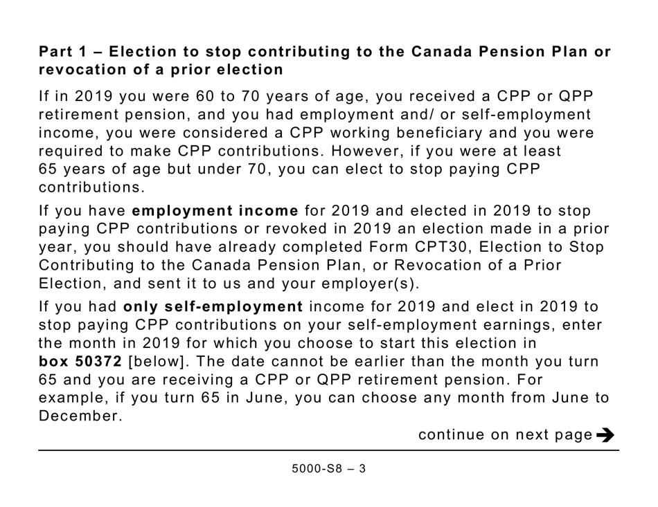 Form 5000-S8 Schedule 8 Canada Pension Plan Contributions and Overpayment (Large Print) - Canada, Page 3