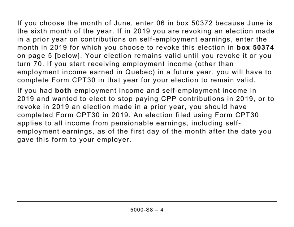 Form 5000-S8 Schedule 8 Canada Pension Plan Contributions and Overpayment (Large Print) - Canada, Page 4