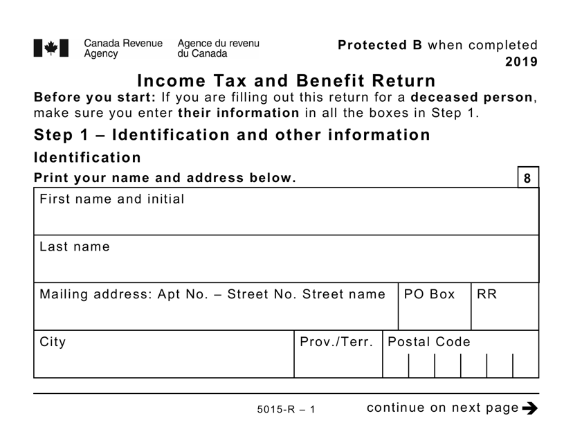 Form 5015-R Income Tax and Benefit Return - Alberta, Manitoba, Saskatchewan (Large Print) - Canada, 2019