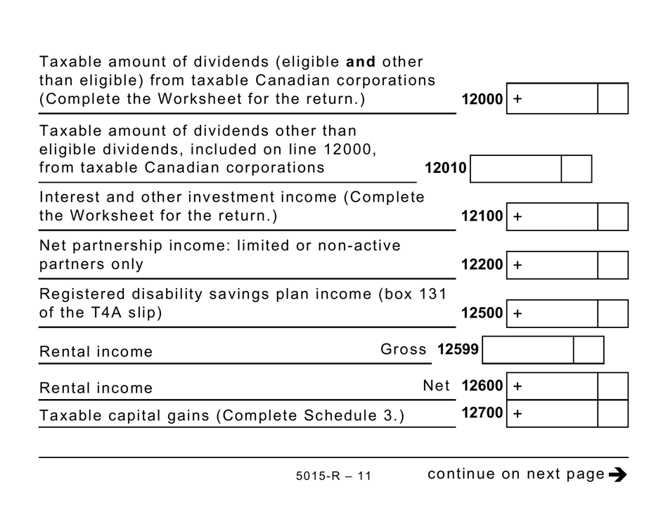 Form 5015-R Income Tax and Benefit Return - Alberta, Manitoba, Saskatchewan (Large Print) - Canada, Page 11