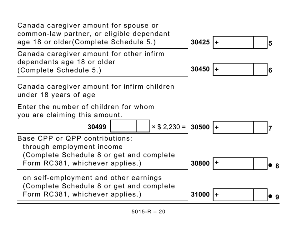 Form 5015-R Income Tax and Benefit Return - Alberta, Manitoba, Saskatchewan (Large Print) - Canada, Page 20