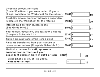 Form 5015-R Income Tax and Benefit Return - Alberta, Manitoba, Saskatchewan (Large Print) - Canada, Page 22