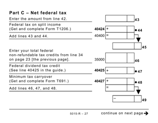 Form 5015-R Income Tax and Benefit Return - Alberta, Manitoba, Saskatchewan (Large Print) - Canada, Page 27