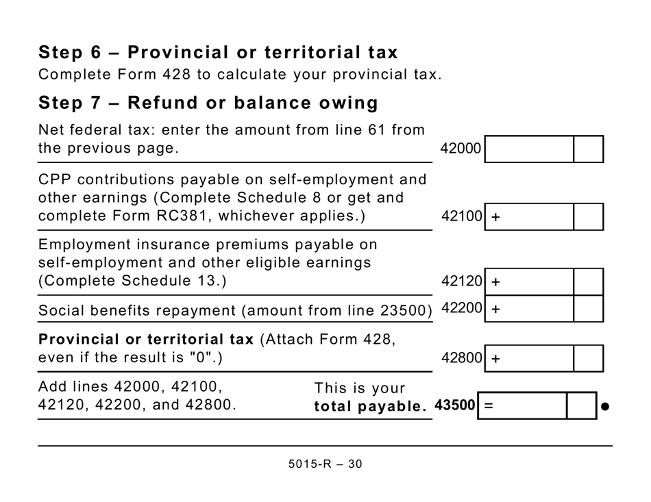 Form 5015-R Income Tax and Benefit Return - Alberta, Manitoba, Saskatchewan (Large Print) - Canada, Page 30