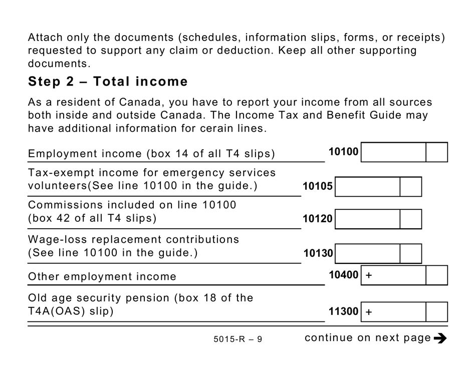 Form 5015-R Income Tax and Benefit Return - Alberta, Manitoba, Saskatchewan (Large Print) - Canada, Page 9